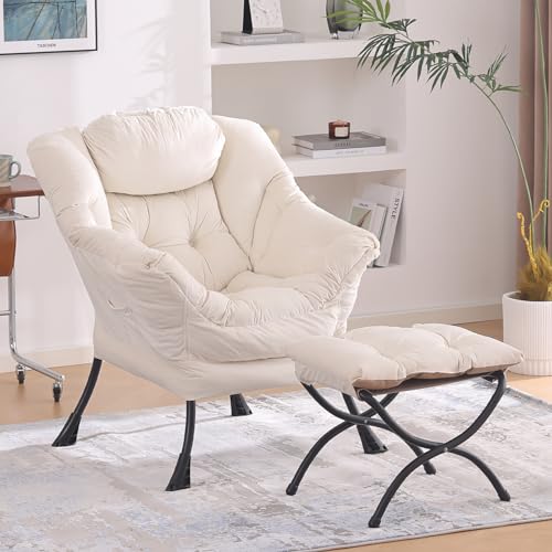 Tiita Fashionable Massive Lounge Chair with Ottoman – Fashionable Accent Armchair for Leisure, Studying, and Leisure in Bedrooms, Dwelling Rooms, Dorms, and Gardens